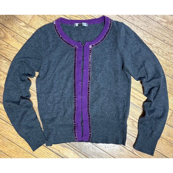 Rue 21 Vintage Angora Rabbit Hair Cardigan with Purple Trim size S Eyelet Hook - Picture 2 of 8